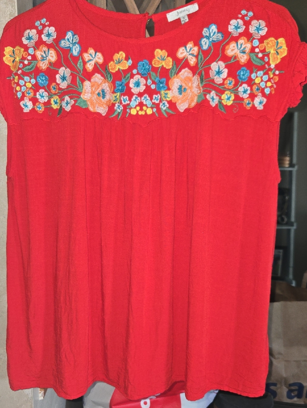 Jodifl Red Tunic with Multicolor Floral Embroidery